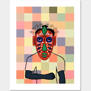 South Korea - Dark Male Character with African Mask and Pixel Background Posters and Art